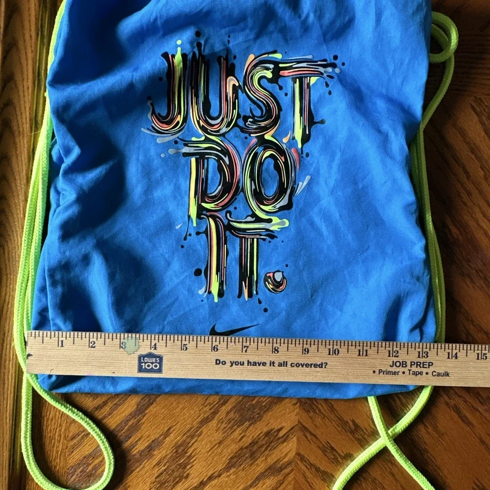 Nike Just Do It Drawstring Gym Bag Blue/Green 15L Polyester Adjustable BA5120